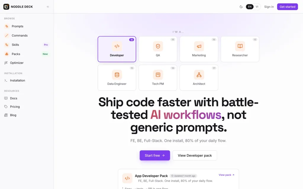 The Noddle Deck app — a library of prompt cards